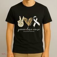 Funny Peace Love Cure Lung Cancer Awareness Gift T-Shirt thumb 3