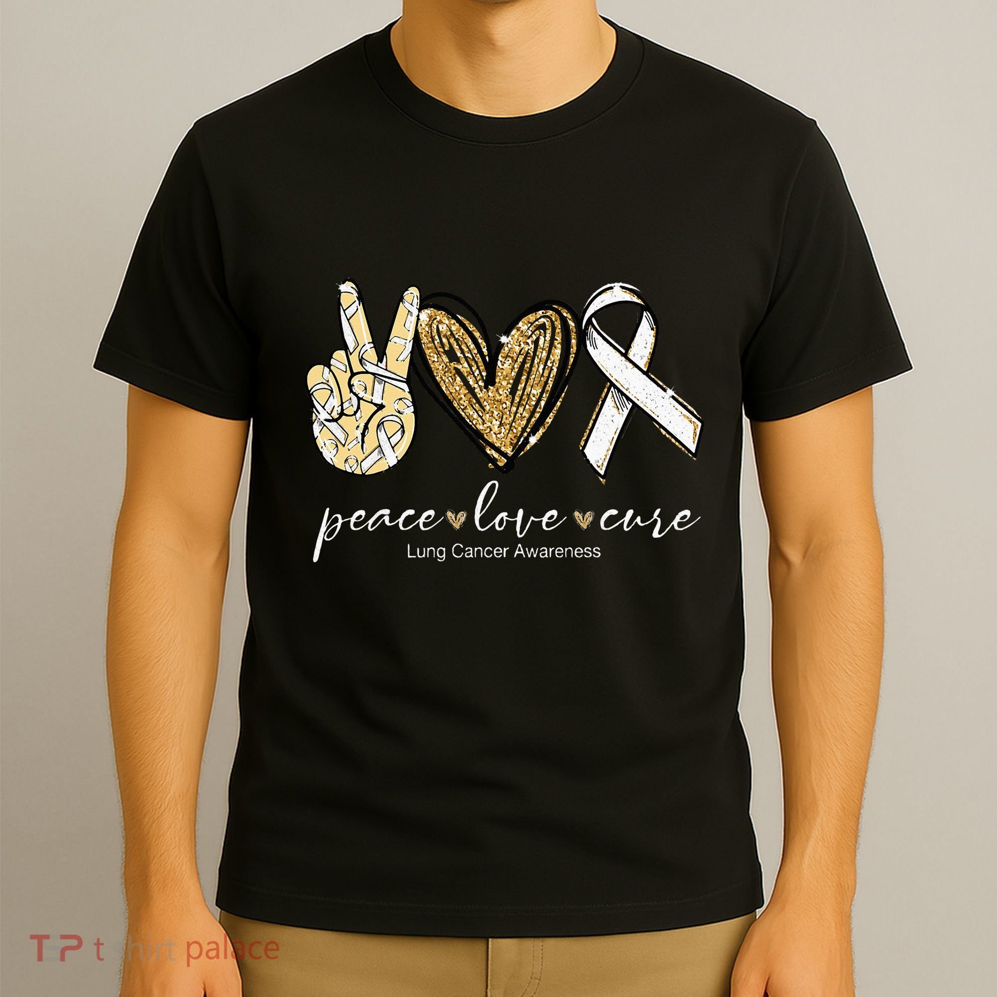 Funny Peace Love Cure Lung Cancer Awareness Gift T-Shirt