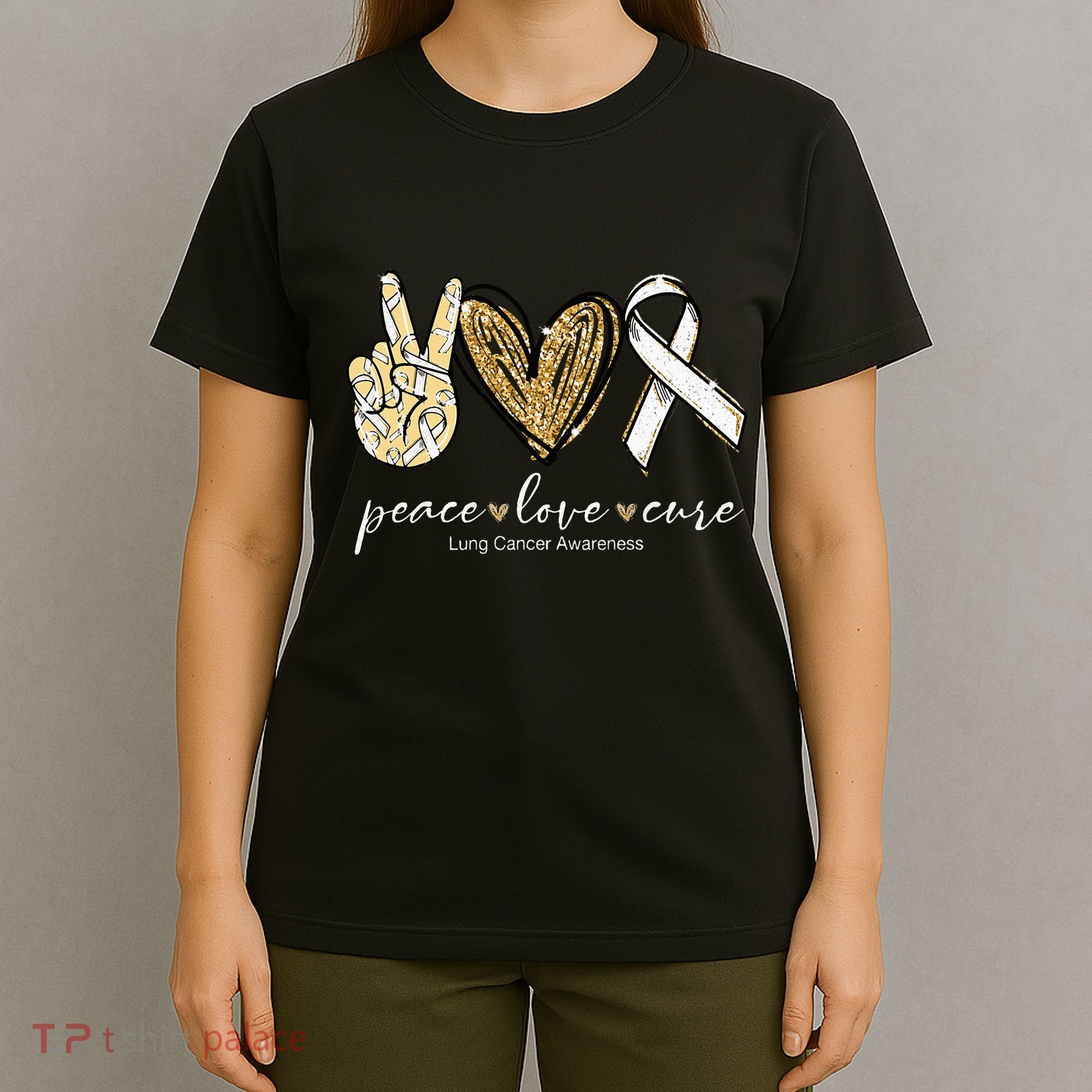 Funny Peace Love Cure Lung Cancer Awareness Gift T-Shirt