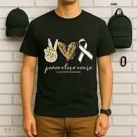 Funny Peace Love Cure Lung Cancer Awareness Gift T-Shirt thumb 6