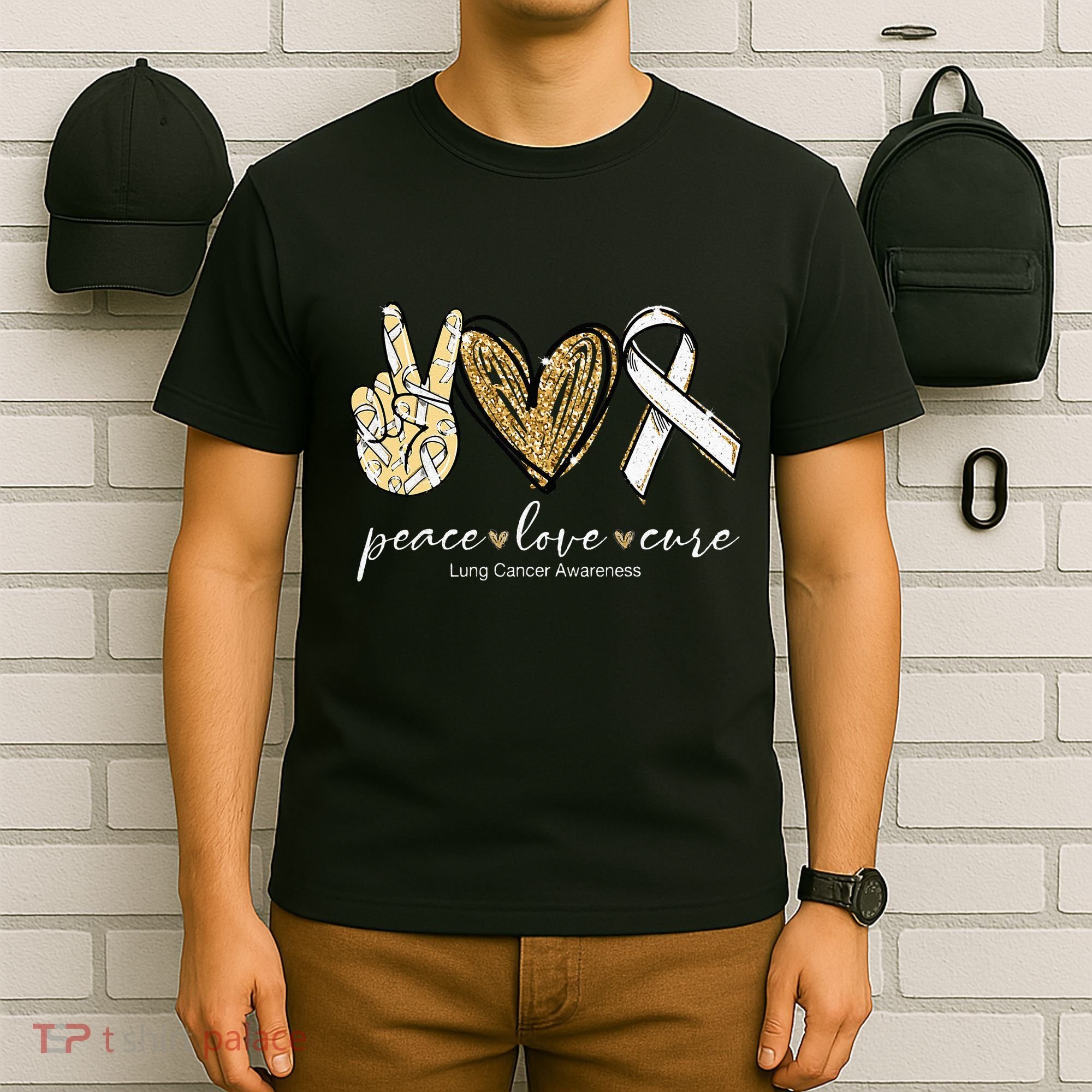 Funny Peace Love Cure Lung Cancer Awareness Gift T-Shirt