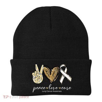 Funny Peace Love Cure Lung Cancer Awareness Gift Beanie