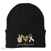 Funny Peace Love Cure Lung Cancer Awareness Gift Beanie thumb 0