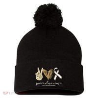 Funny Peace Love Cure Lung Cancer Awareness Gift Pom Pom 12in Knit Beanie thumb 0