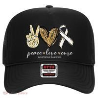 Funny Peace Love Cure Lung Cancer Awareness Gift Hat thumb 0