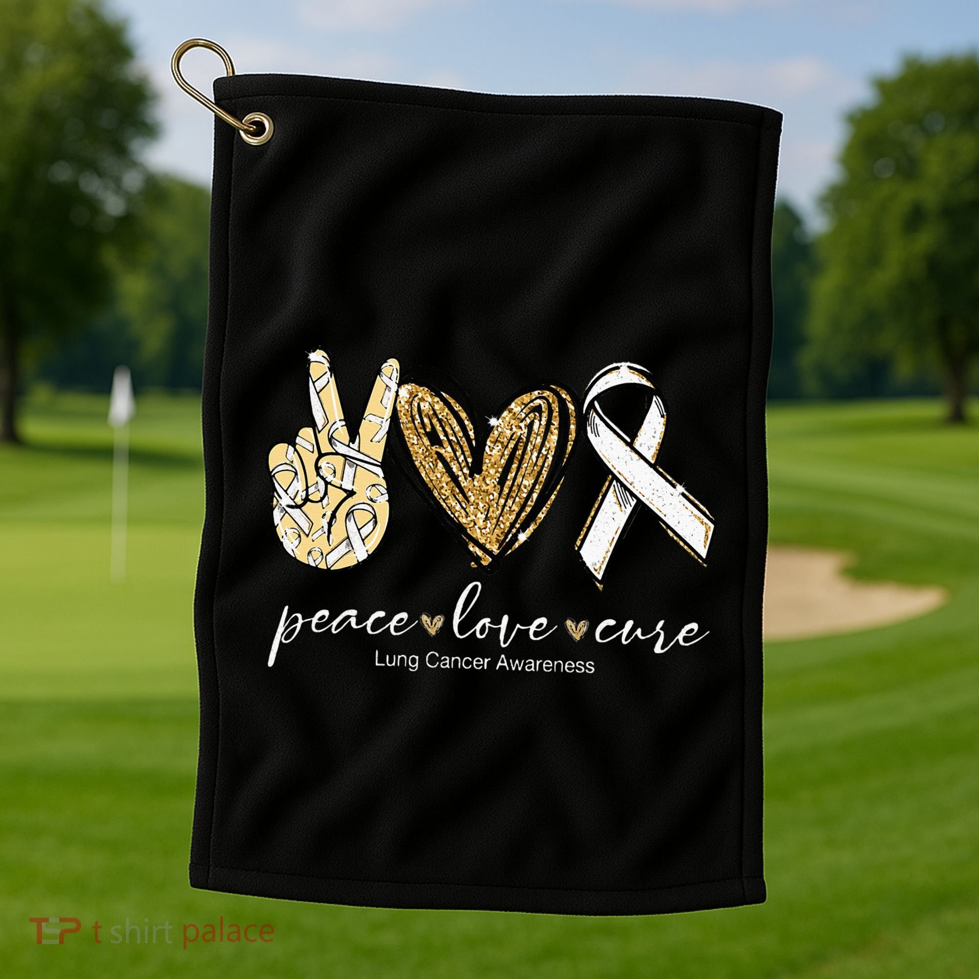 Funny Peace Love Cure Lung Cancer Awareness Gift Golf Towel