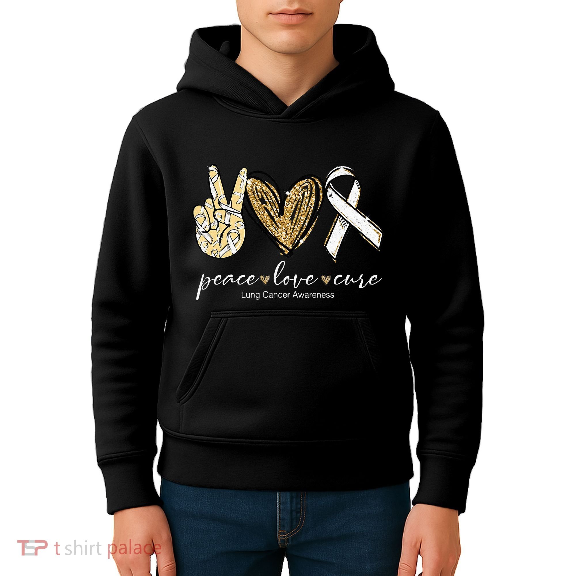Funny Peace Love Cure Lung Cancer Awareness Gift Kids Hoodie