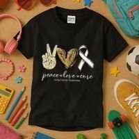 Funny Peace Love Cure Lung Cancer Awareness Gift Kids T-Shirt thumb 3