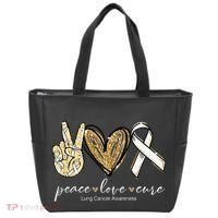 Funny Peace Love Cure Lung Cancer Awareness Gift Tote Bag thumb 0