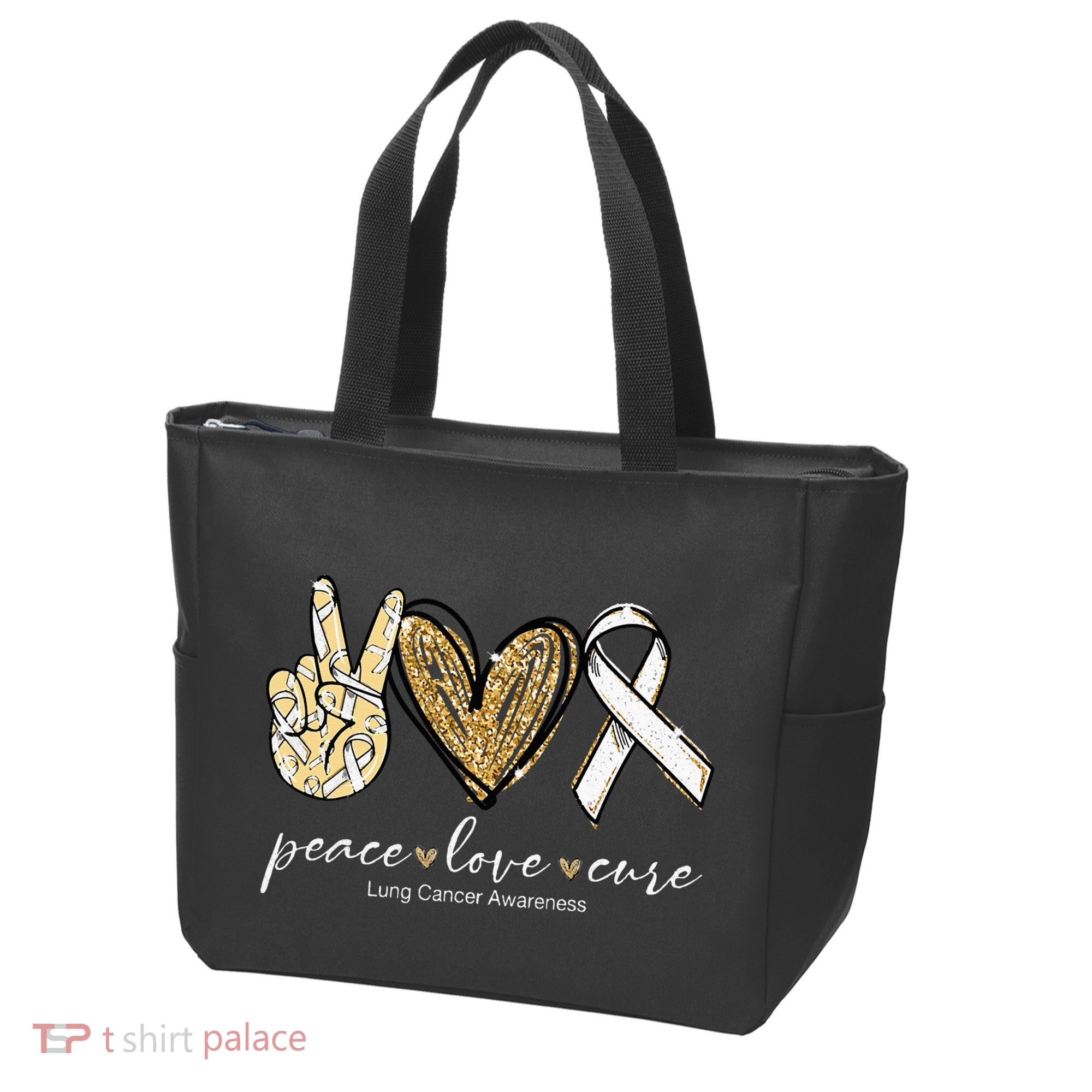 Funny Peace Love Cure Lung Cancer Awareness Gift Tote Bag