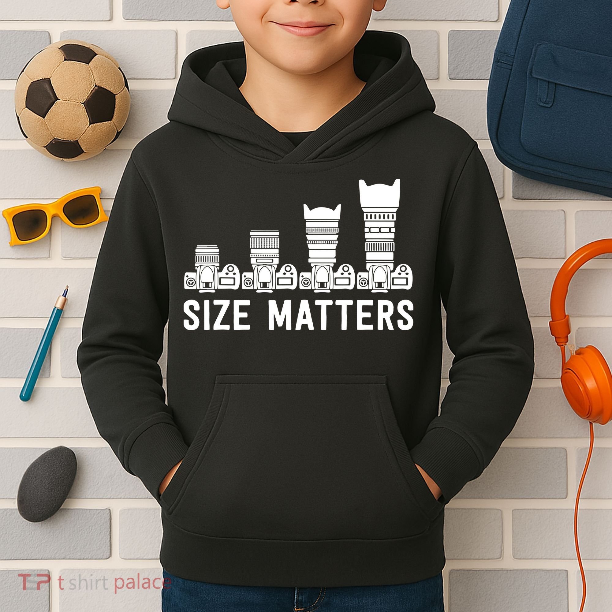 Funny Photography Lens Size Matters Kids Hoodie