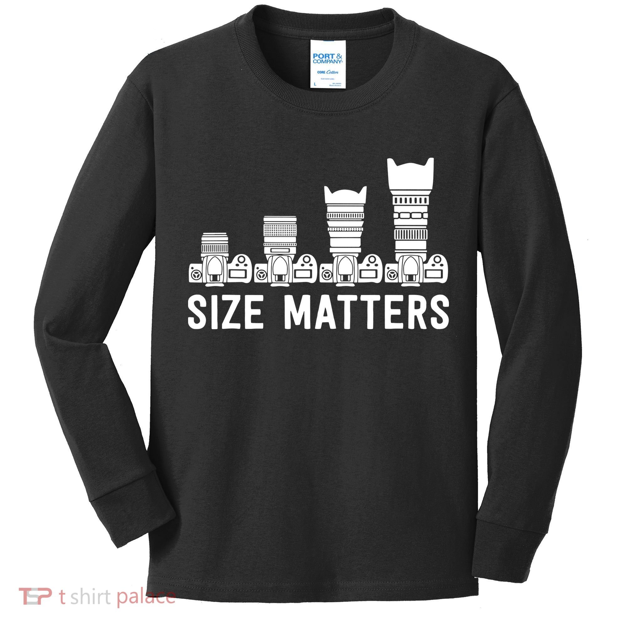 Funny Photography Lens Size Matters Kids Long Sleeve Shirt