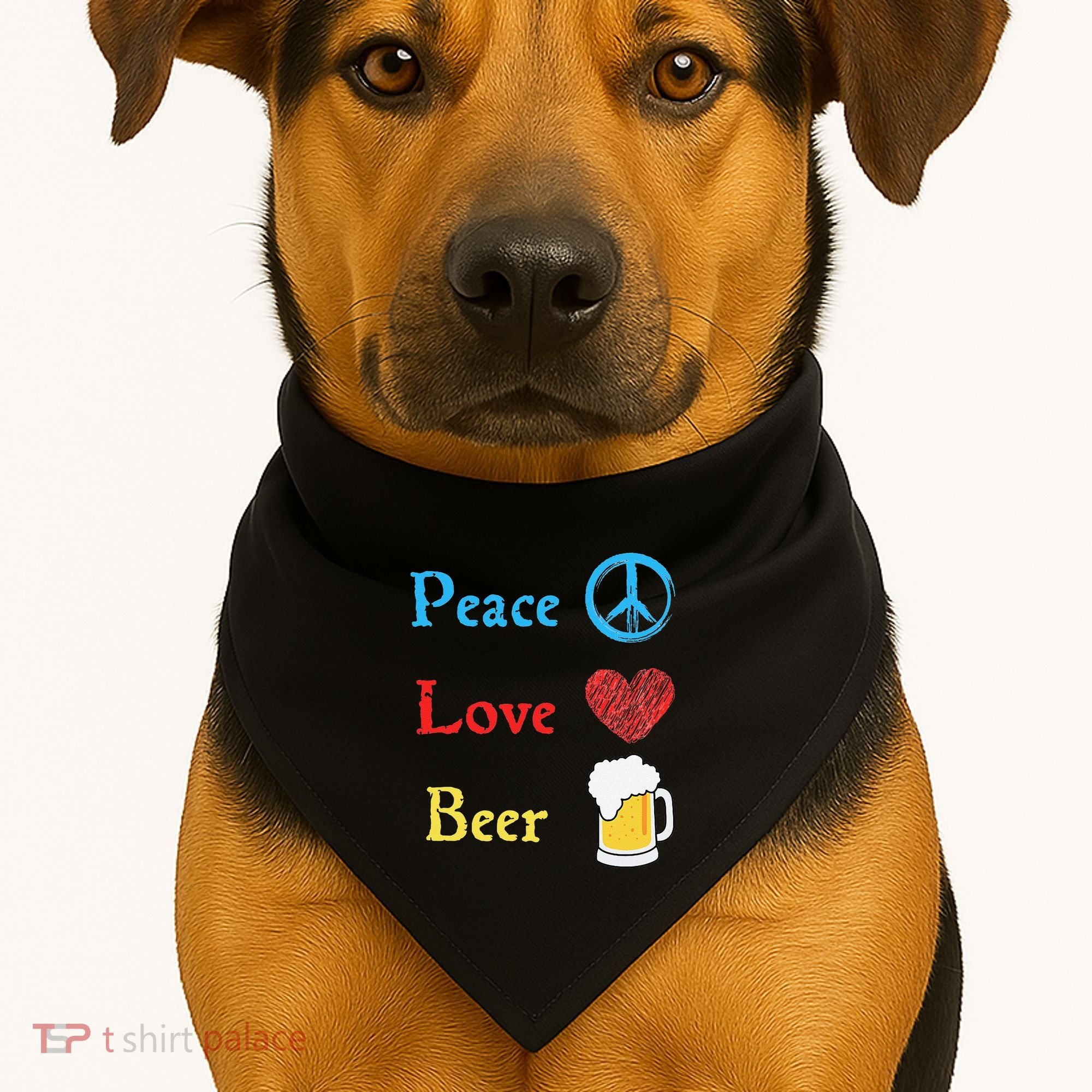 Funny Peace Love Beer USA-Made Doggie Bandana