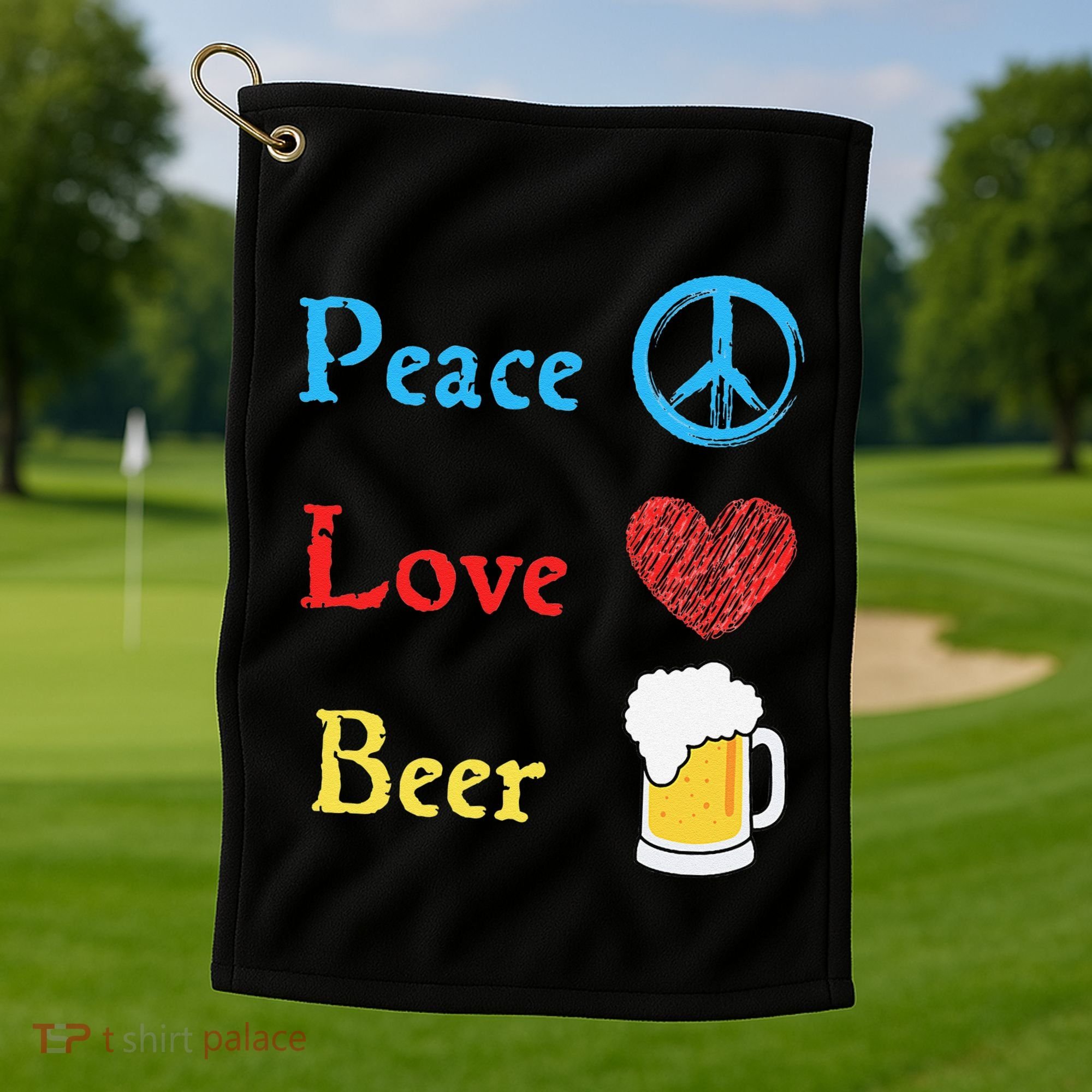Funny Peace Love Beer Golf Towel