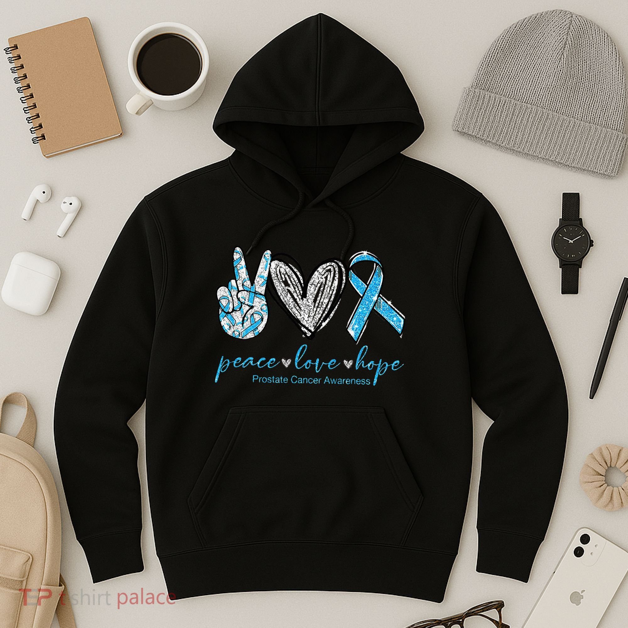 Funny Peace Love Prostate Cancer Awareness Gift Hoodie