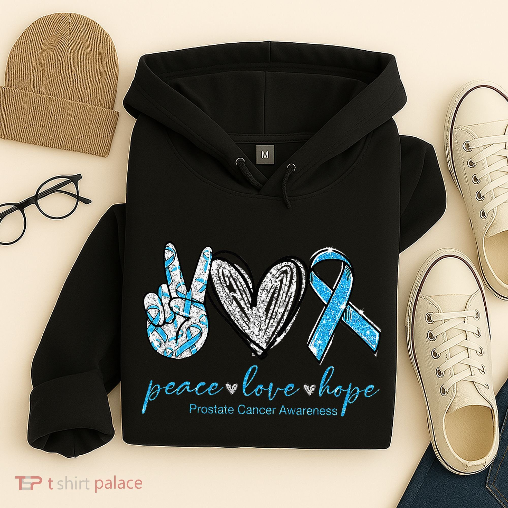 Funny Peace Love Prostate Cancer Awareness Gift Hoodie