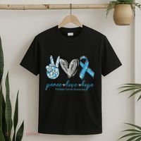 Funny Peace Love Prostate Cancer Awareness Gift T-Shirt thumb 2