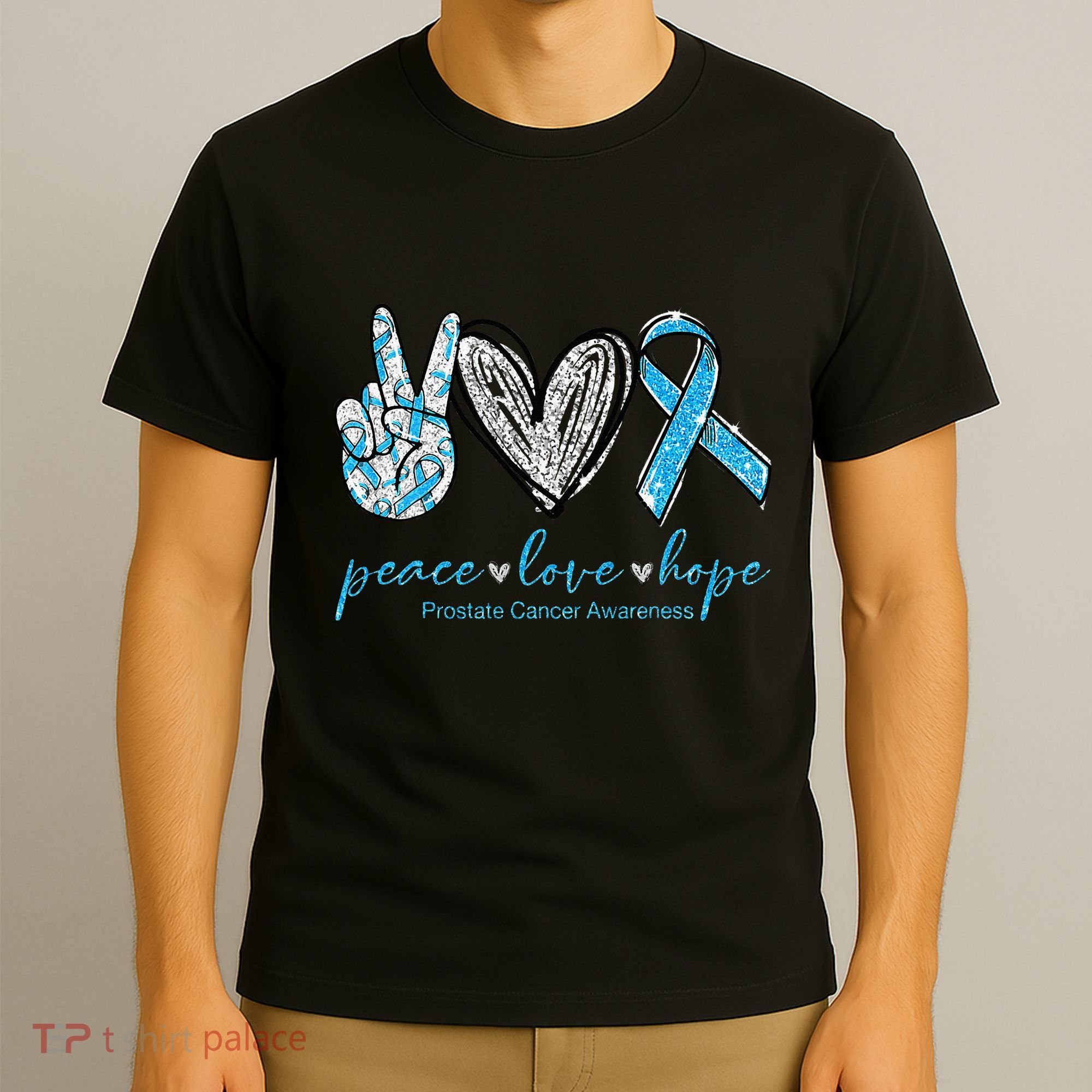 Funny Peace Love Prostate Cancer Awareness Gift T-Shirt