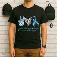Funny Peace Love Prostate Cancer Awareness Gift T-Shirt thumb 6