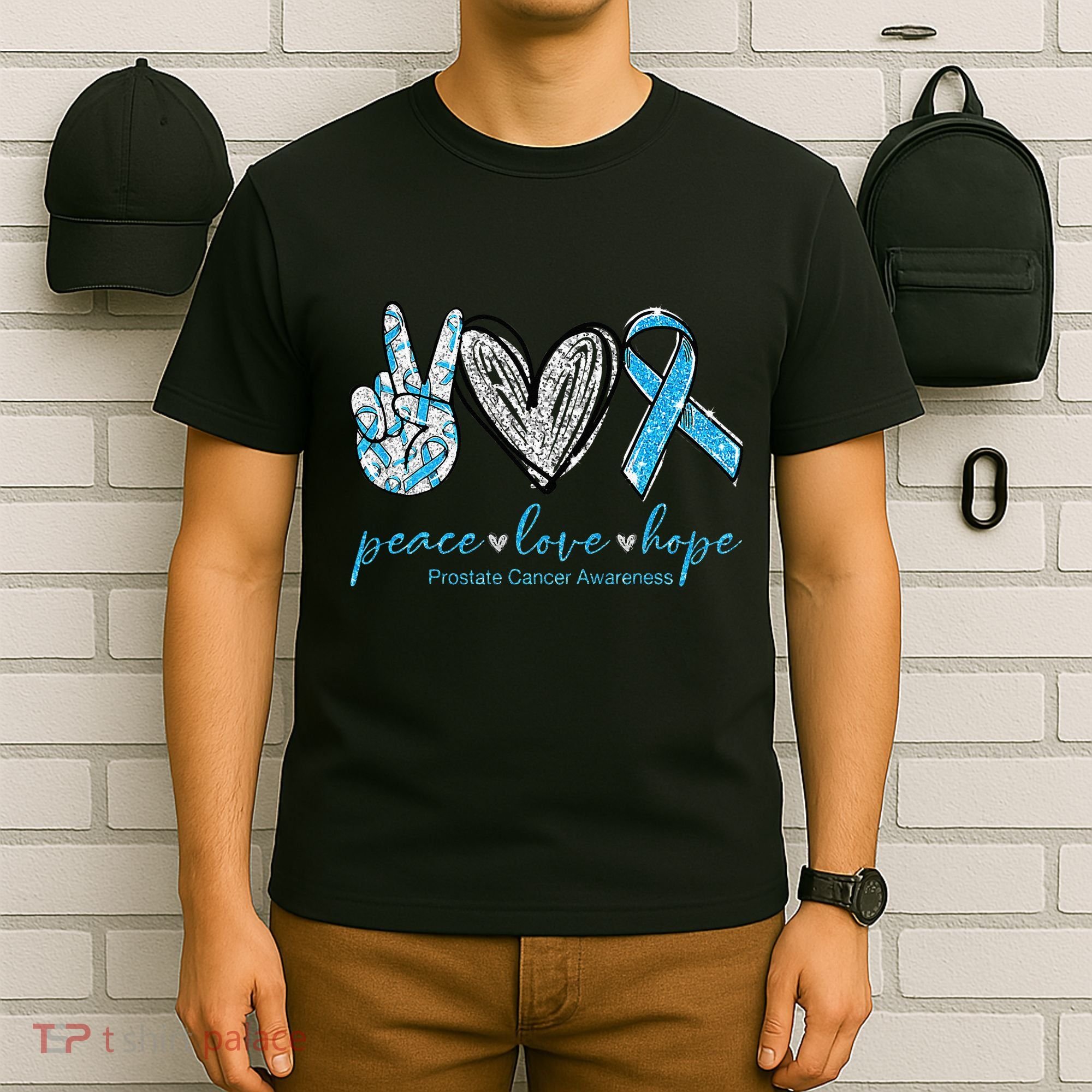 Funny Peace Love Prostate Cancer Awareness Gift T-Shirt