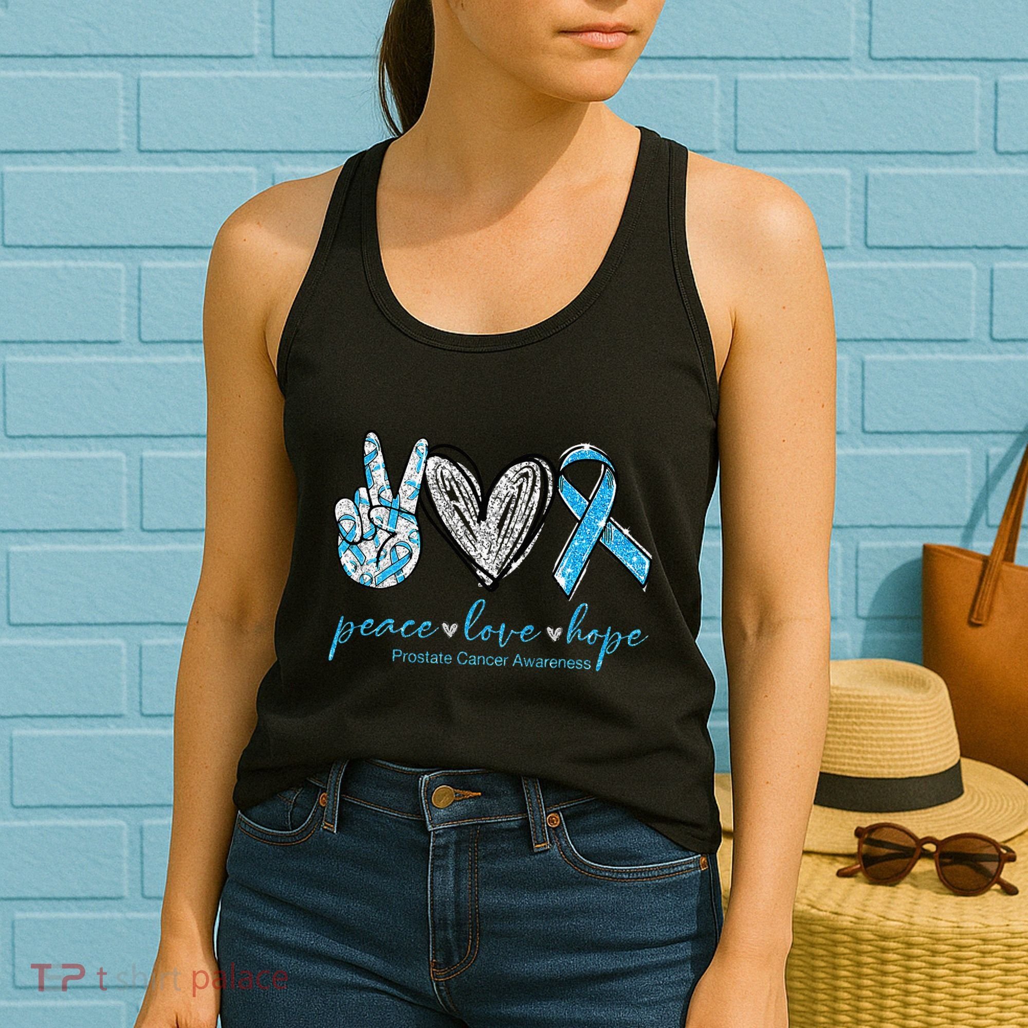 Funny Peace Love Prostate Cancer Awareness Gift Women's Tank Top