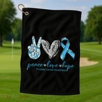 Funny Peace Love Prostate Cancer Awareness Gift Golf Towel thumb 1