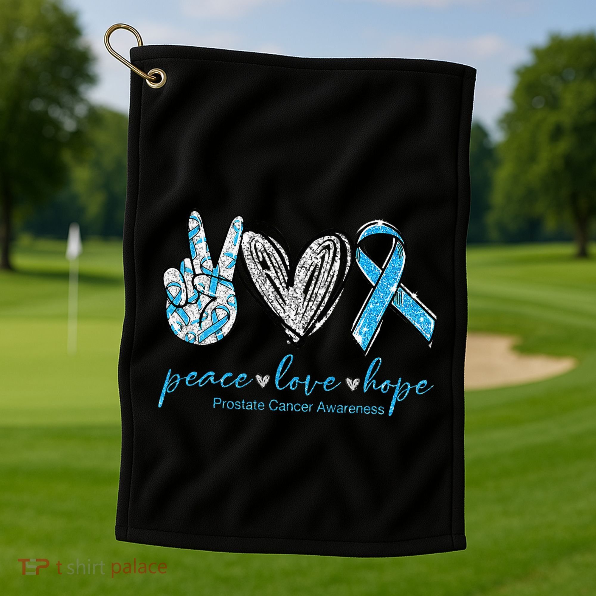 Funny Peace Love Prostate Cancer Awareness Gift Golf Towel