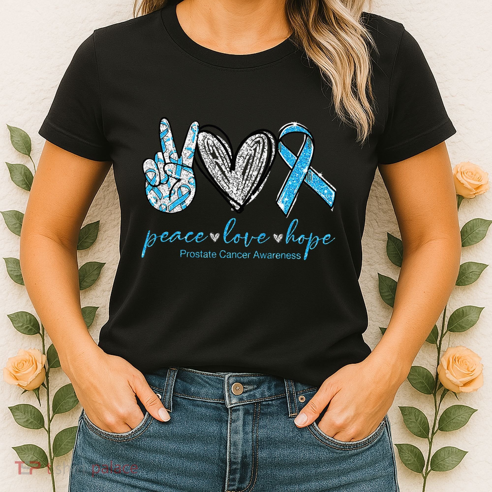 Funny Peace Love Prostate Cancer Awareness Gift Women's T-Shirt