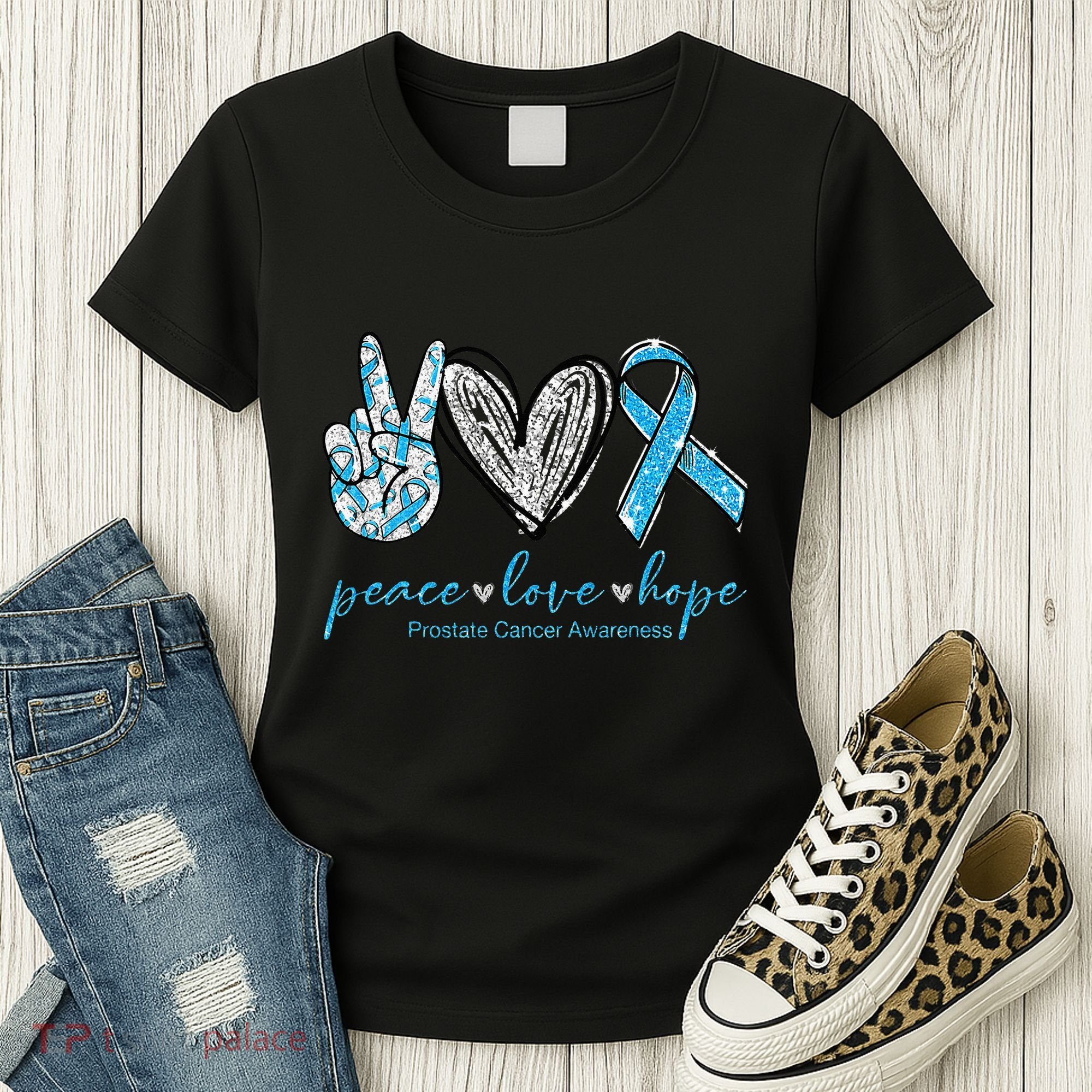 Funny Peace Love Prostate Cancer Awareness Gift Women's T-Shirt