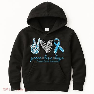 Funny Peace Love Prostate Cancer Awareness Gift Kids Hoodie