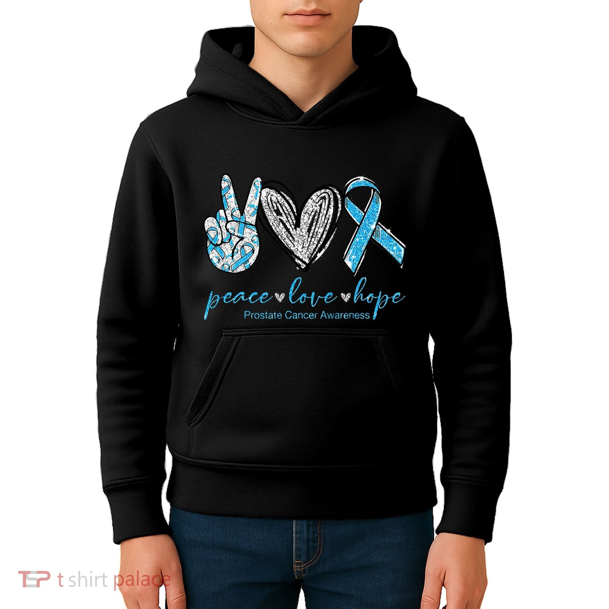 Funny Peace Love Prostate Cancer Awareness Gift Kids Hoodie