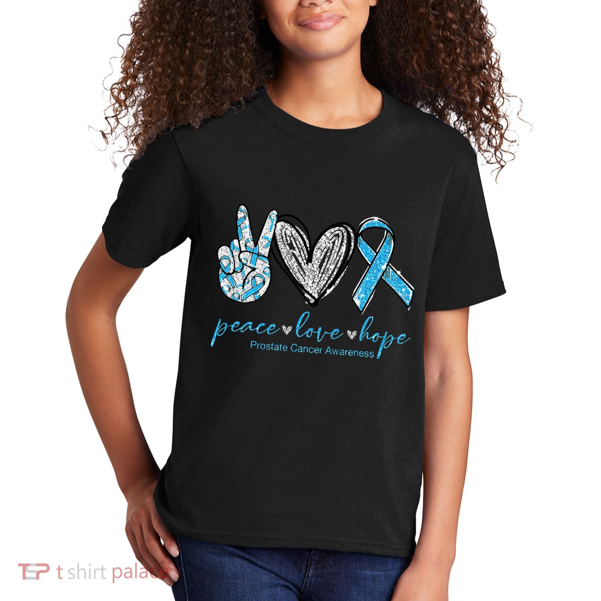 Funny Peace Love Prostate Cancer Awareness Gift Kids T-Shirt
