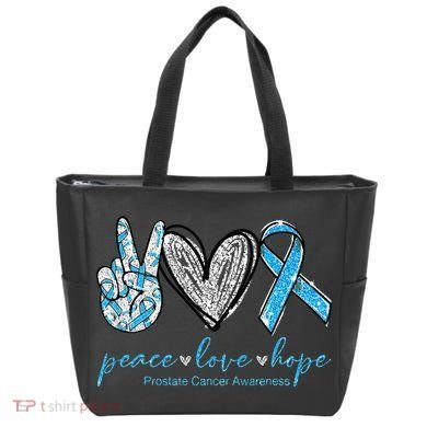 Funny Peace Love Prostate Cancer Awareness Gift Tote Bag