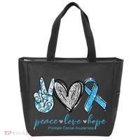 Funny Peace Love Prostate Cancer Awareness Gift Tote Bag thumb 0
