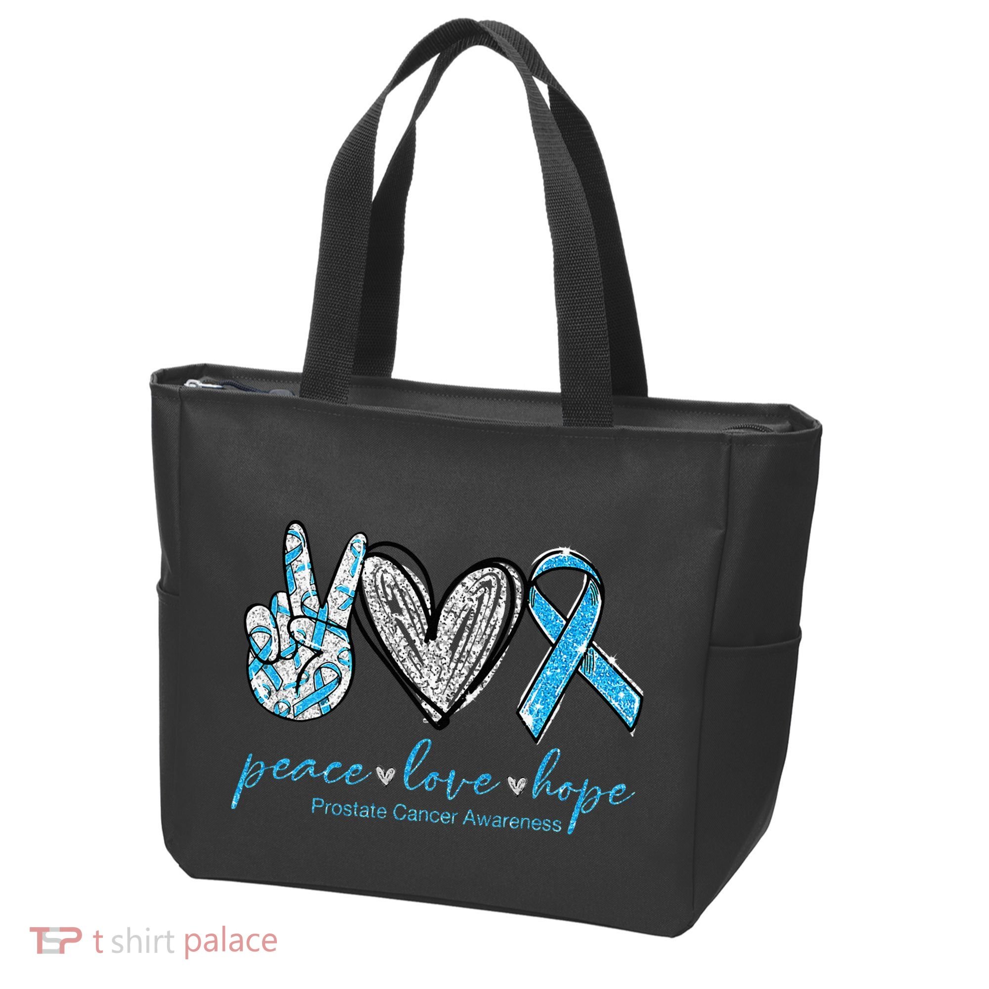 Funny Peace Love Prostate Cancer Awareness Gift Tote Bag