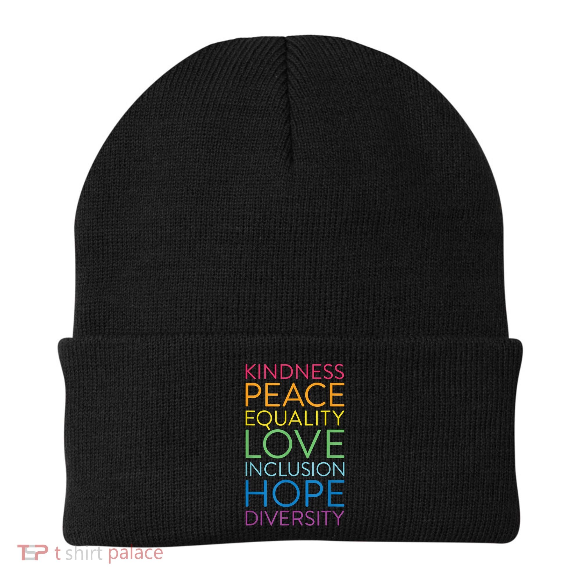 Funny Peace Love Inclusion Equality Diversity Human Rights Gift Beanie
