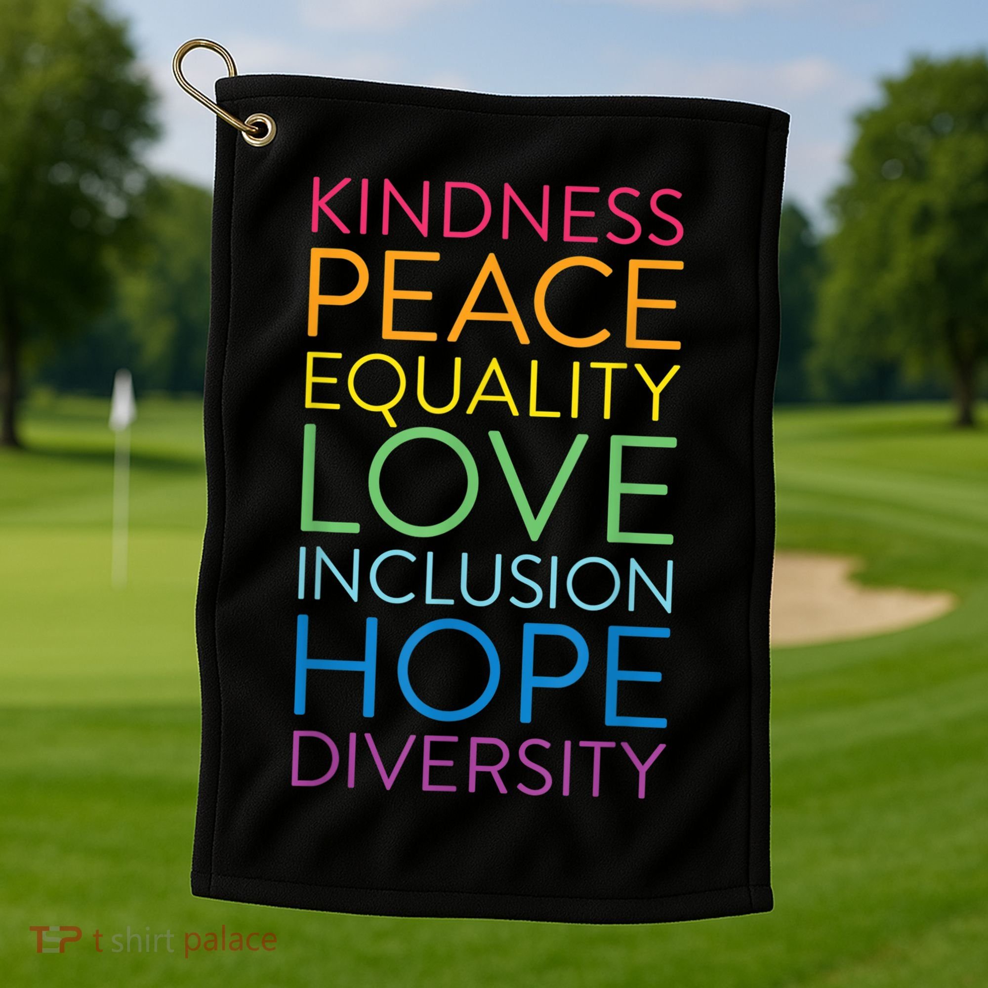 Funny Peace Love Inclusion Equality Diversity Human Rights Gift Golf Towel