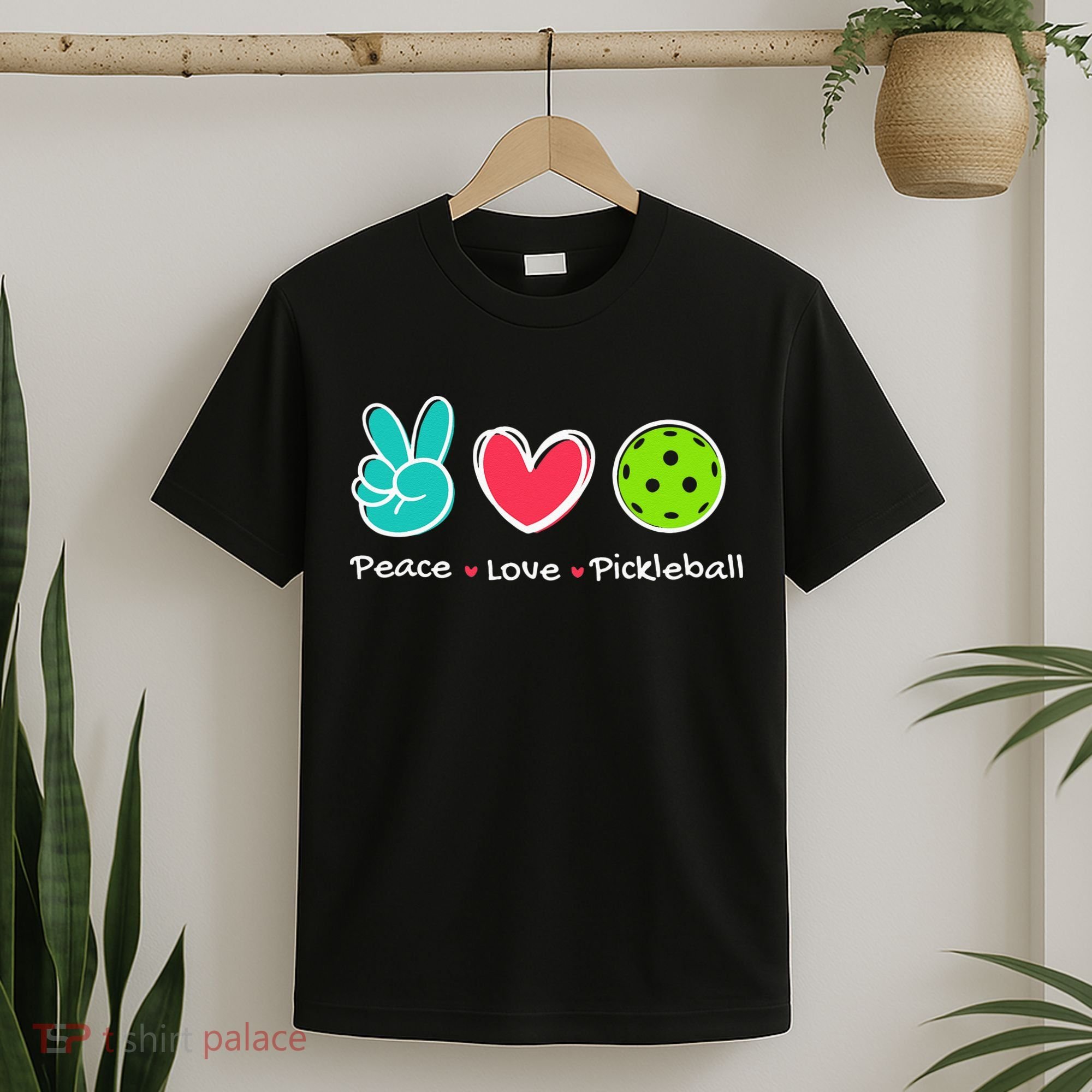 Funny Peace Love Pickleball Court Play Loves Pickleball T-Shirt