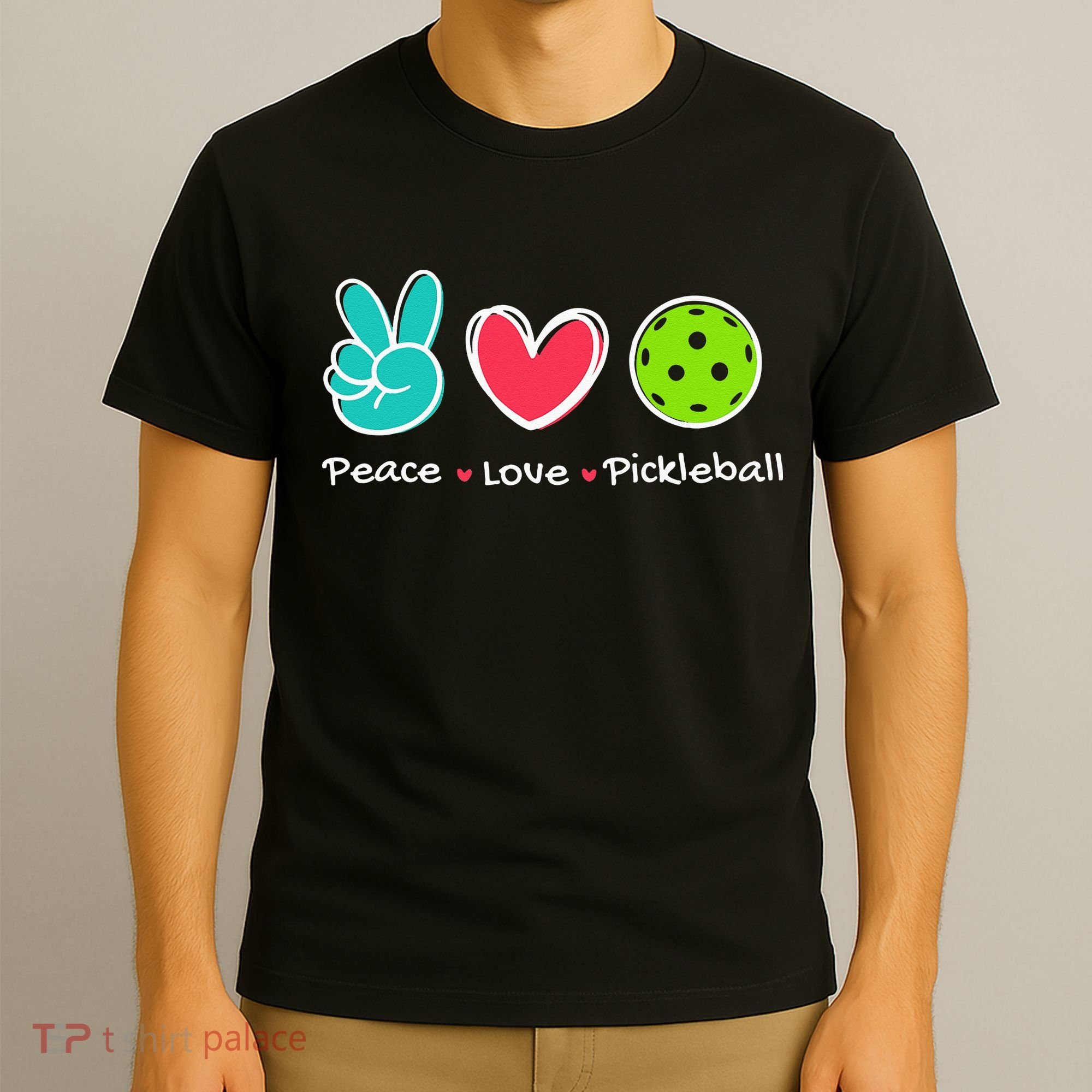 Funny Peace Love Pickleball Court Play Loves Pickleball T-Shirt