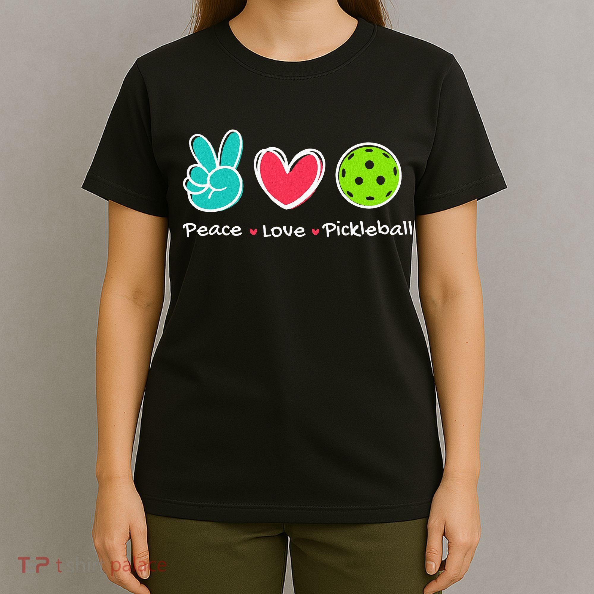 Funny Peace Love Pickleball Court Play Loves Pickleball T-Shirt