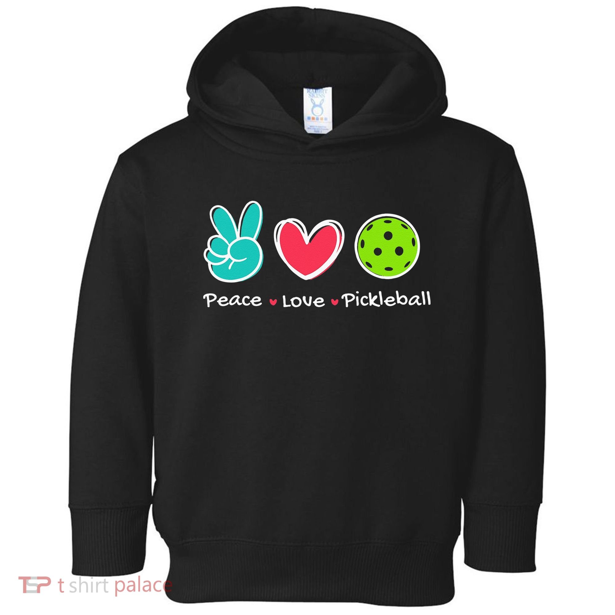 Funny Peace Love Pickleball Court Play Loves Pickleball Toddler Hoodie