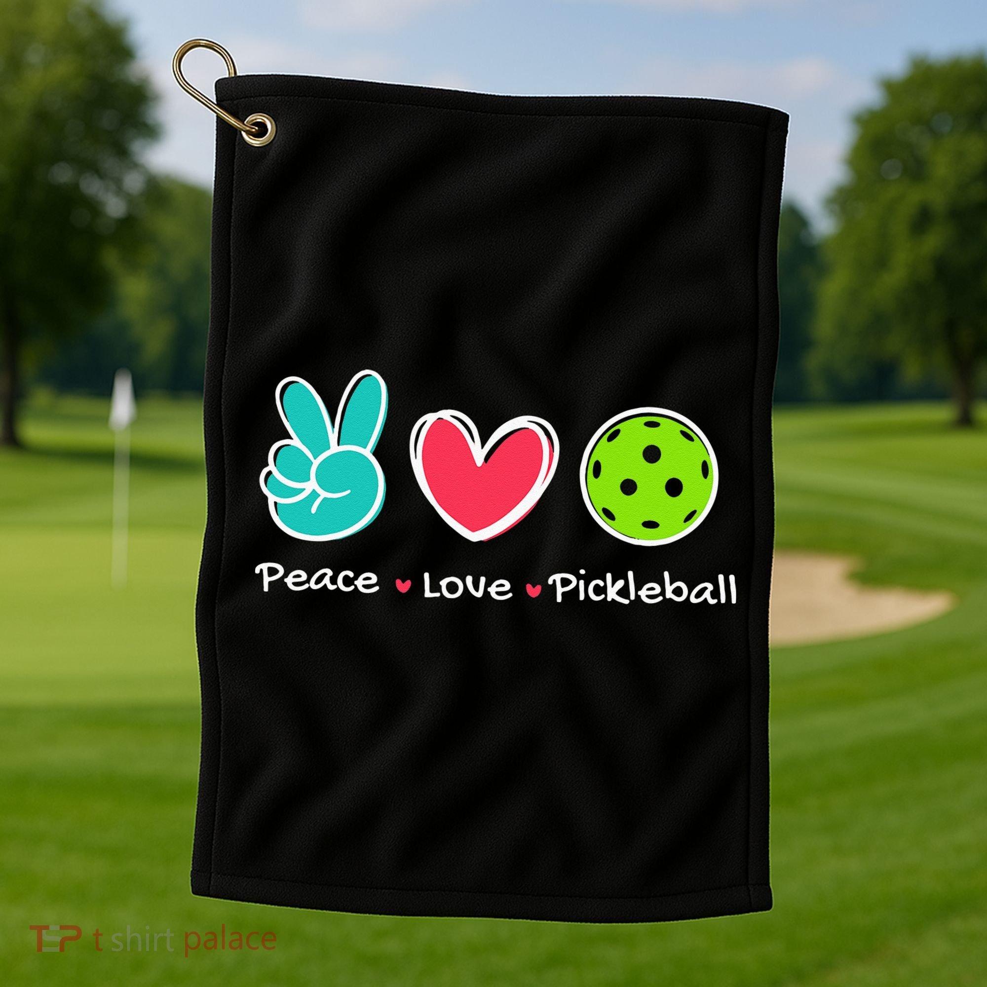 Funny Peace Love Pickleball Court Play Loves Pickleball Golf Towel