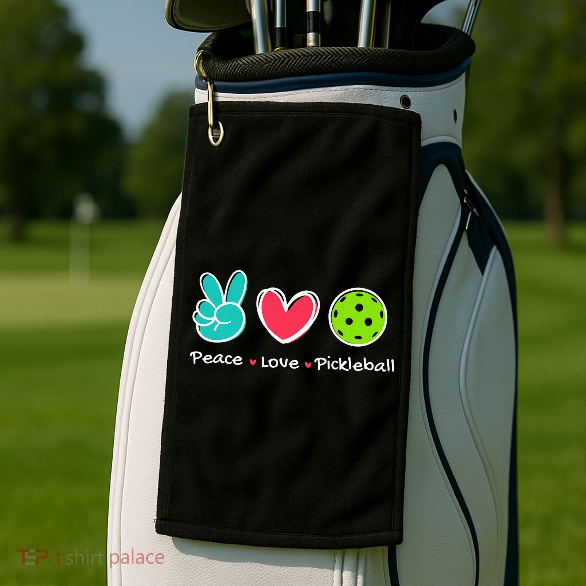 Funny Peace Love Pickleball Court Play Loves Pickleball Golf Towel