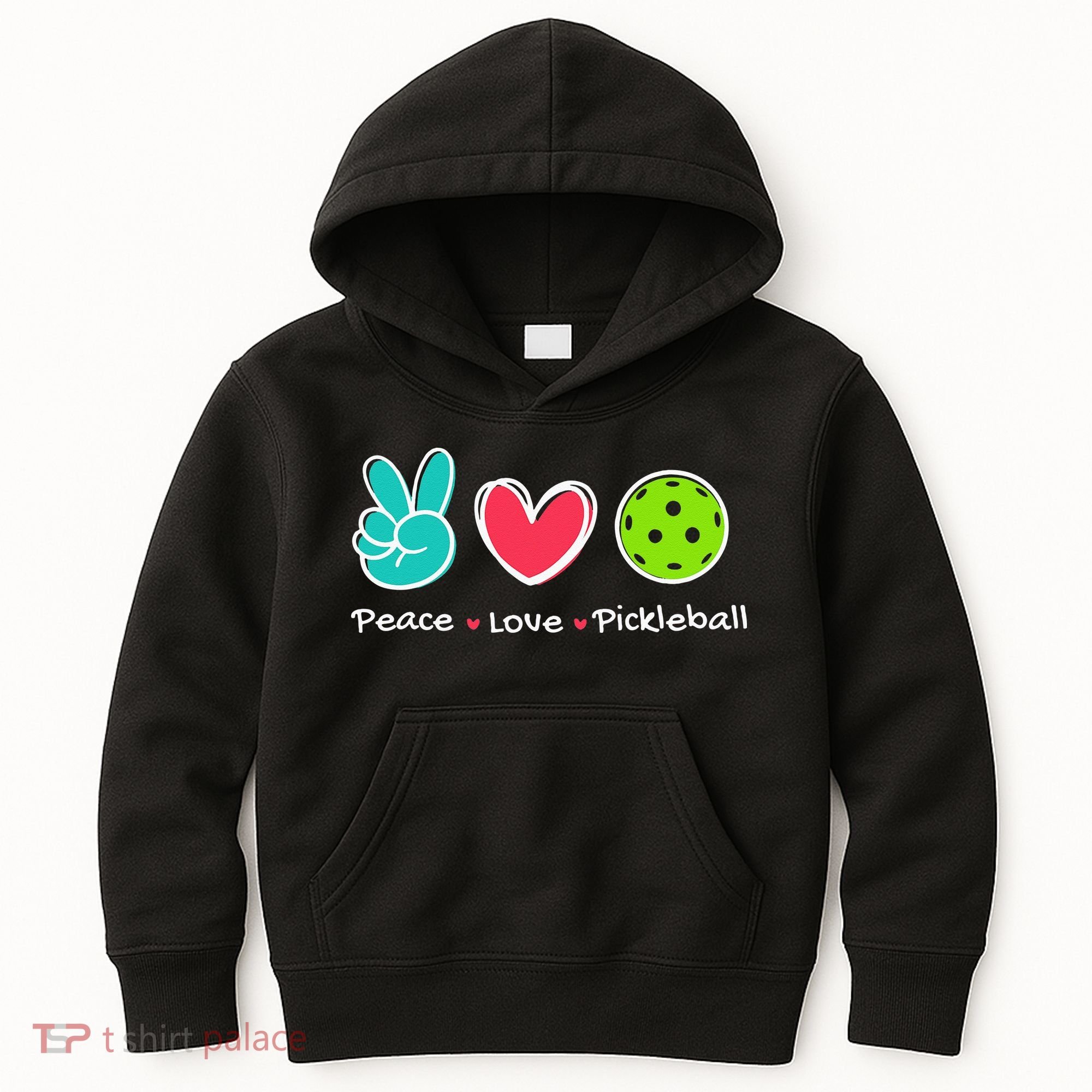 Funny Peace Love Pickleball Court Play Loves Pickleball Kids Hoodie
