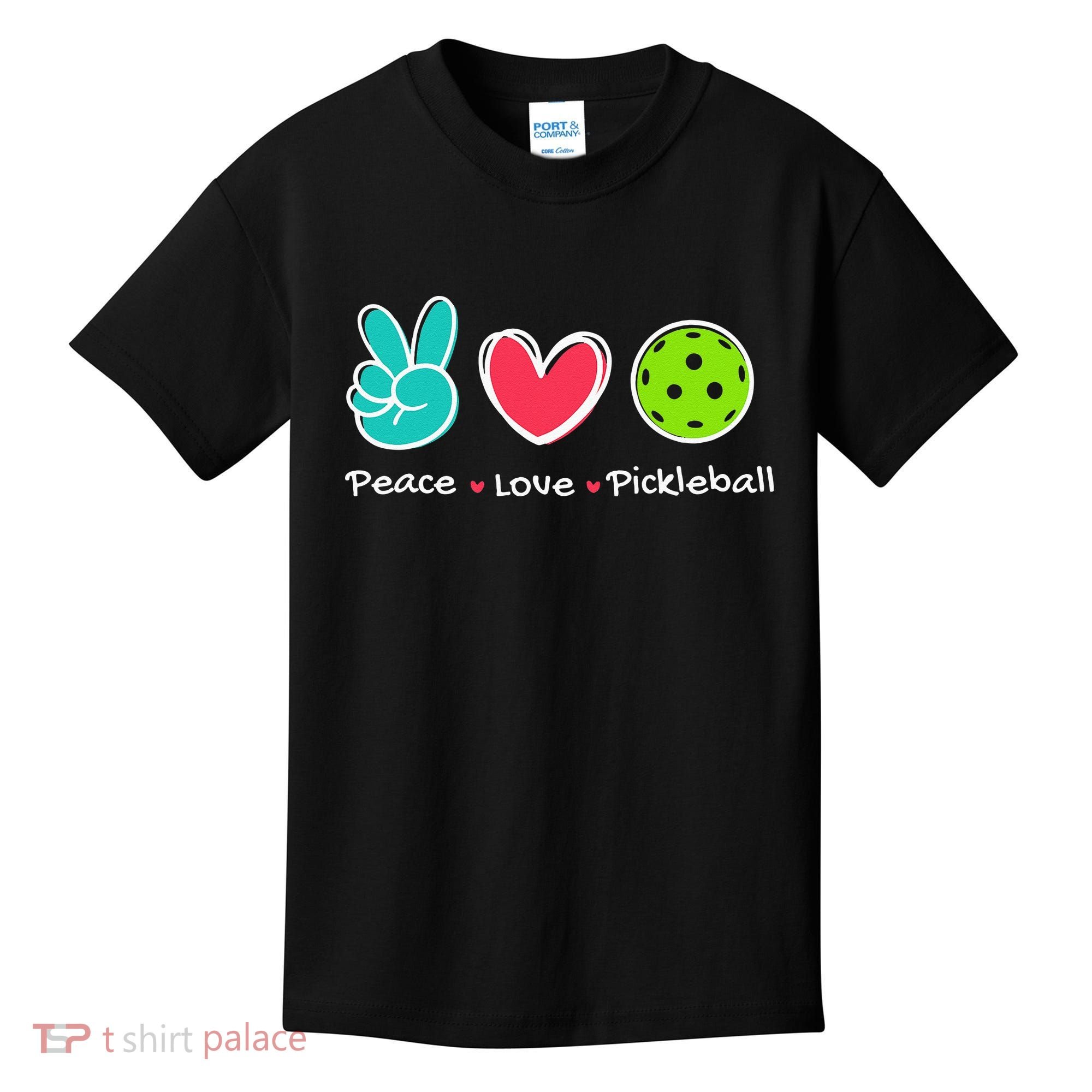 Funny Peace Love Pickleball Court Play Loves Pickleball Kids T-Shirt