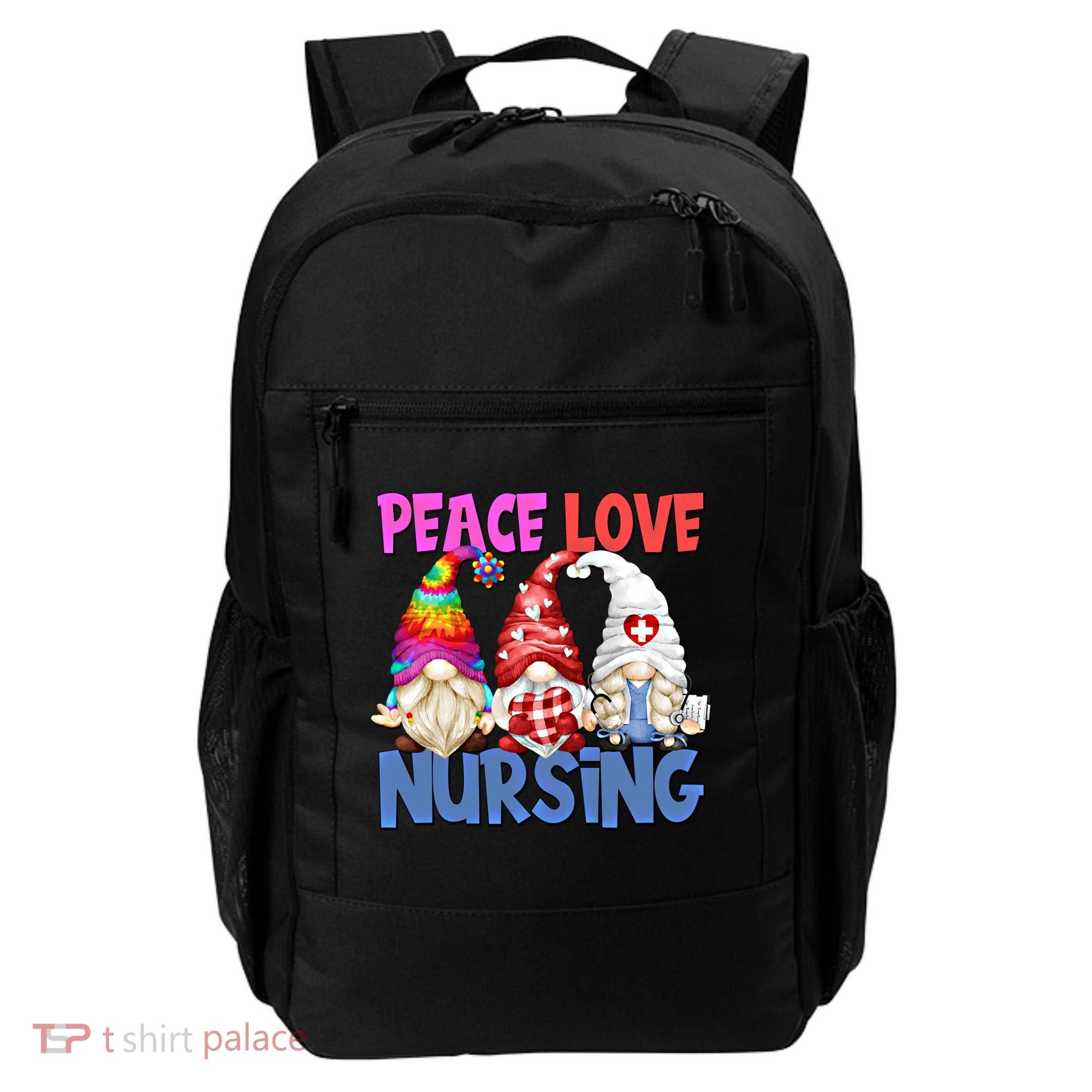 Funny Peace Love Nursing Gnome And Certified Nurse Gift Backpack