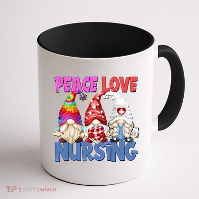 Funny Peace Love Nursing Gnome And Certified Nurse Gift Coffee Mug back