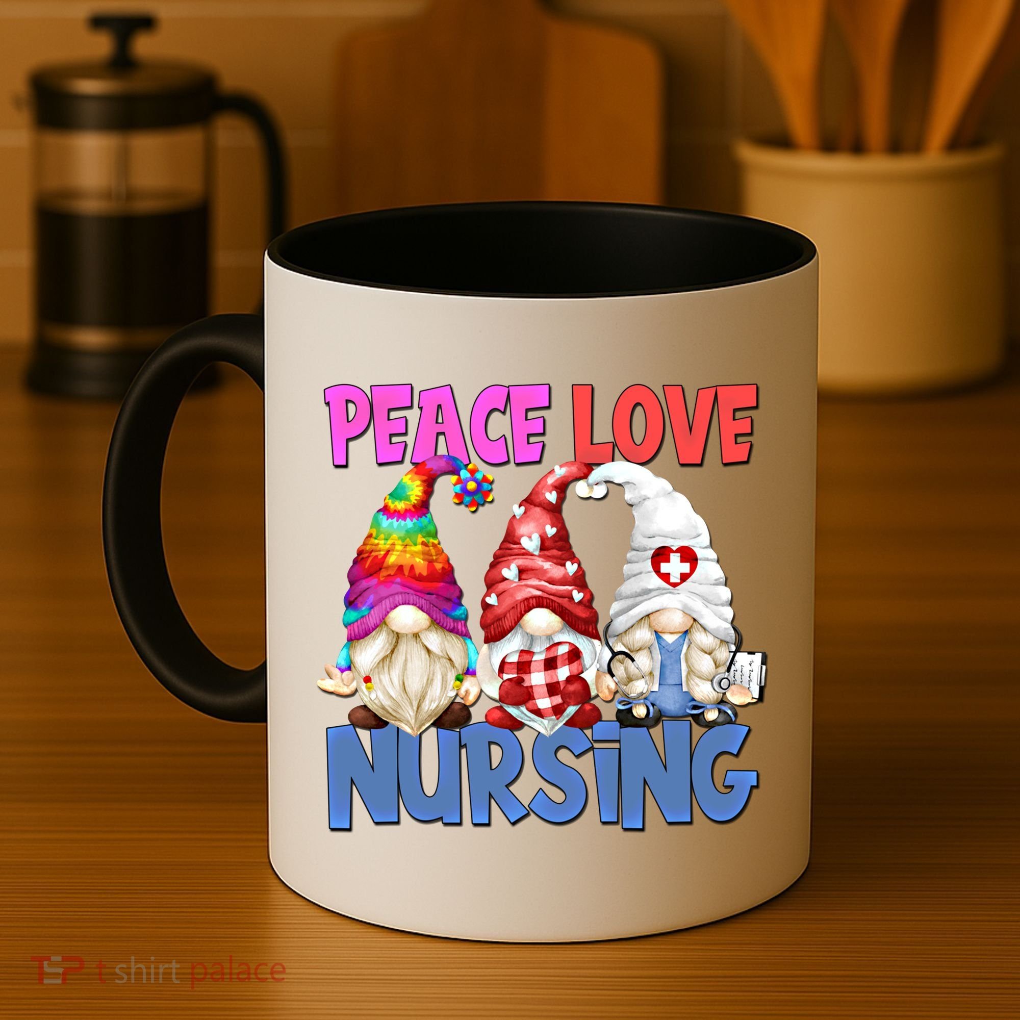 Funny Peace Love Nursing Gnome And Certified Nurse Gift Coffee Mug