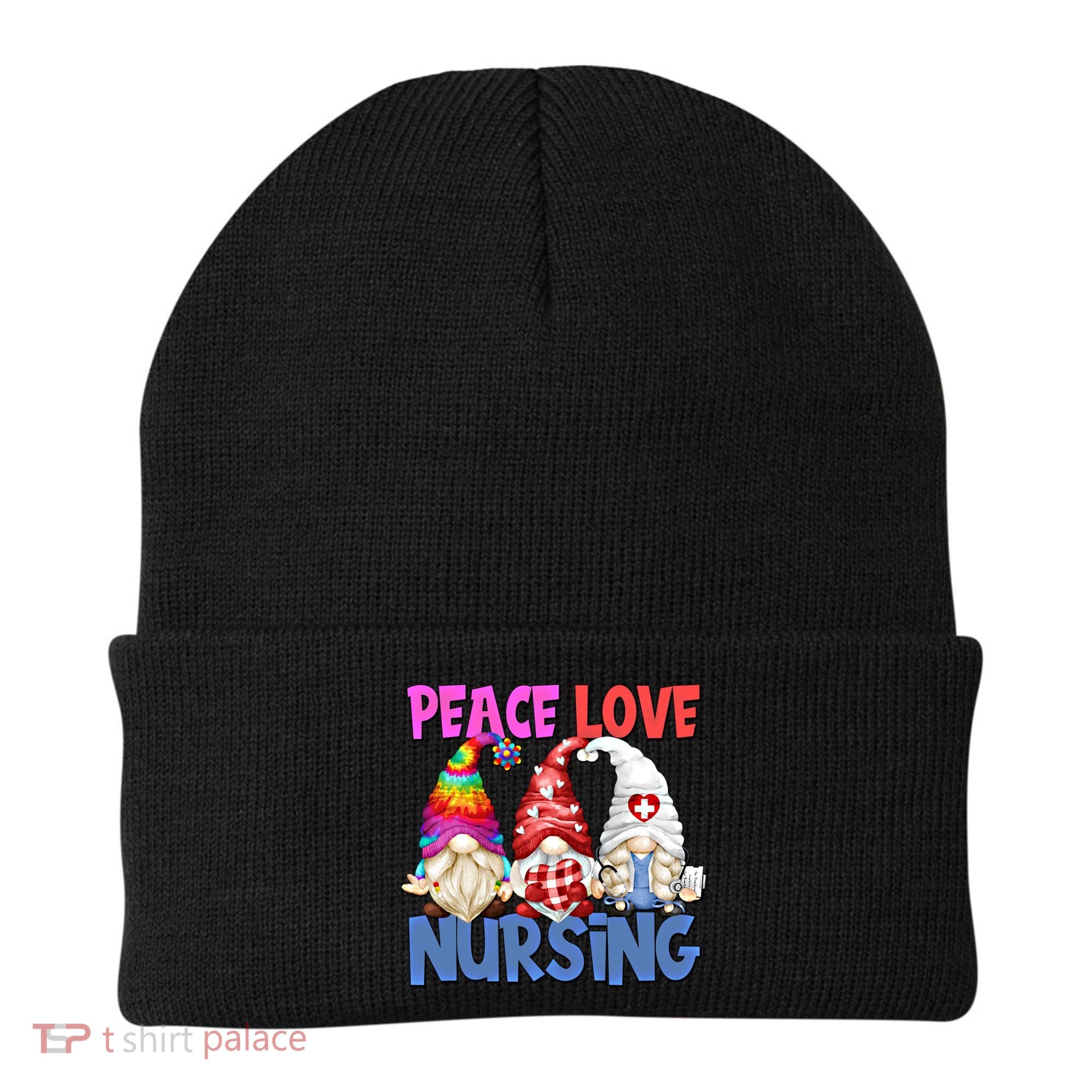 Funny Peace Love Nursing Gnome And Certified Nurse Gift Beanie