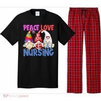 Funny Peace Love Nursing Gnome And Certified Nurse Gift Pajama Set thumb 0